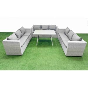 Fimous - 9 Seat Outdoor Patio pe Rattan Garden Furniture with Cushions 3 Seater Sofa Light Grey