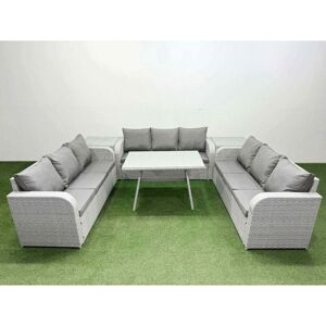 Fimous 9 Seat Outdoor PE Rattan Garden Furniture with Cushions 3 Seater Sofa 2 Side Tables Light Grey