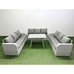 Fimous - 9 Seat Outdoor pe Rattan Garden Furniture with Cushions 3 Seater Sofa Light Grey