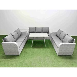 Fimous - 9 Seat Outdoor pe Rattan Garden Furniture with Cushions 3 Seater Sofa Side Table Light Grey