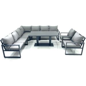 Fimous 9 Seater Outdoor Aluminum Garden Furniture Set Corner Sofa 2 Chairs Adjustable Rising Lifting Dining Table Sets Dark Grey