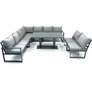 Fimous 9 Seater Outdoor Aluminum Garden Furniture Set Corner Sofa Rising Lifting Dining Table Sets Dark Grey