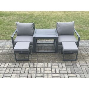 Fimous Aluminium 5 Pieces Garden Furniture Sofa Set Chair And 2 Small Footstool with Table Including Cushions Dark Grey