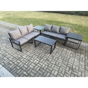 Fimous Aluminium 5 Pieces Outdoor Garden Furniture Lounge Sofa Set with Oblong Coffee Table 2 Side Tables Dark Grey