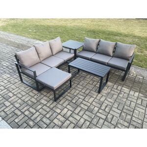 Fimous Aluminium 5 Pieces Outdoor Garden Furniture Lounge Sofa Set with Oblong Coffee Table Big Footstool Side Table Dark Grey