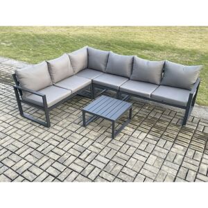Aluminium Garden Furniture Set Outdoor Lounge Corner Sofa Square Coffee Table Sets Dark Grey 6 Seater - Fimous