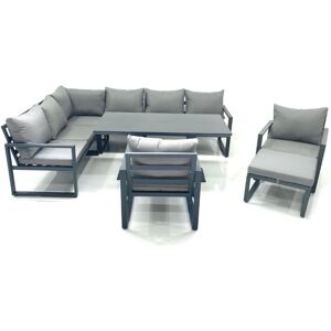 Fimous Aluminum Outdoor Garden Furniture Set Corner Sofa Big Footstool 2 Chairs Adjustable Rising Lifting Dining Table Sets Dark Grey