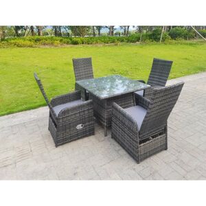 Fimous - Dark Grey Mixed Outdoor pe Wicker Rattan Garden Furniture Reclining Chair And Table Dining Sets 4 Seater Square Tempered Glass Table