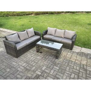 Dark Grey pe Wicker High Back Rattan Garden Furniture Set Lounge Sofa 3 Seater Sofa Set Outdoor Rectangular Coffee Table 6 Seater - Fimous