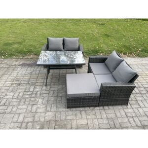 Garden Furniture Sets 4 Pieces Wicker Rattan Furniture Manual Wicker Patio Sofa Patio Conversation Set with Big Footstool Dark Grey Mixed - Fimous