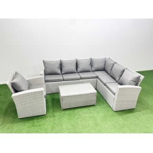 Garden Outdoor pe Rattan Furniture Set 7 Seater Rattan Garden Sofa Set with Big Footstool Light Grey Mixed - Fimous