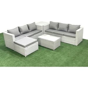 Garden Outdoor pe Rattan Furniture Set 7 Seater Rattan Garden Sofa Set with Big Footstool Side Table Light Grey Mixed - Fimous