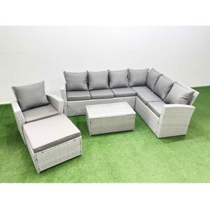 Garden Outdoor pe Rattan Furniture Set 8 Seater Rattan Garden Sofa Set with Big Footstool Light Grey Mixed - Fimous