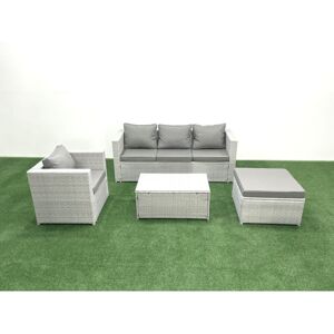 Fimous - Light Grey Lounge Outdoor pe Rattan Garden Furniture Set Wicker Sofa Set Oblong Coffee Table Armchair