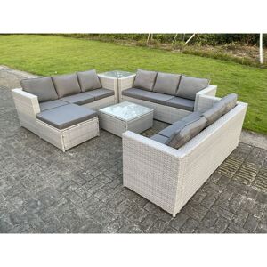 Light Grey Lounge Outdoor pe Rattan Garden Furniture Set Wicker Sofa Set Square Coffee Table Side Table Footstool - Fimous