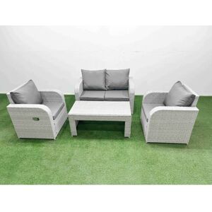 Light Grey pe Wicker Rattan Garden Furniture Set Sofa Set Reclining Adjustable Chair Oblong Coffee Table 4 Seater - Fimous