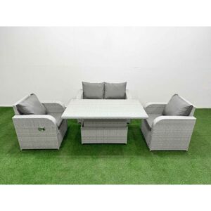 Light Grey pe Wicker Rattan Garden Furniture Set Sofa Set Reclining Chair Adjustable Lifting Dining or Coffee Table 4 Seater - Fimous
