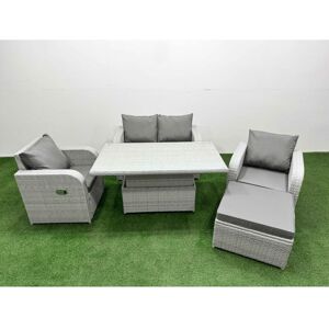 Light Grey pe Wicker Rattan Garden Furniture Set Sofa Set Reclining Chair Adjustable Lifting Dining or Coffee Table 5 Seater With Footstool - Fimous