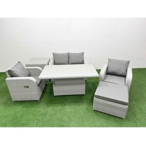 FIMOUS Light Grey pe Wicker Rattan Garden Furniture Set Sofa Set Reclining Chair Adjustable Lifting Dining or Coffee Table 5 Seater With Footstool Side