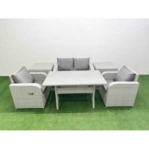 Light Grey pe Wicker Rattan Garden Furniture Set Sofa Set Reclining Chair Rectangular Dining Table 4 Seater With 2 Side Table - Fimous