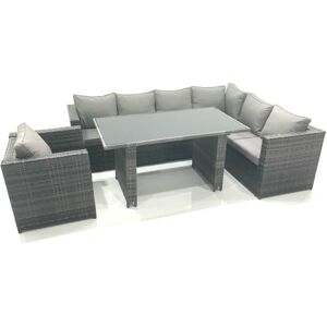 Fimous Lounge Rattan Corner Sofa Set Outdoor Garden Furniture Rectangular Dining Table Chair