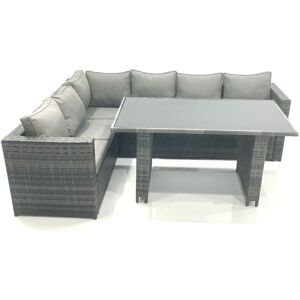 Fimous - Lounge Rattan Corner Sofa Set Outdoor Garden Furniture Rectangular Dining Table Chair Set