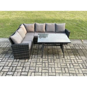 Fimous - Outdoor Furniture Garden Dining Set Rattan Corner Sofa Set Rectangular Dining Table Dark Grey Mixed