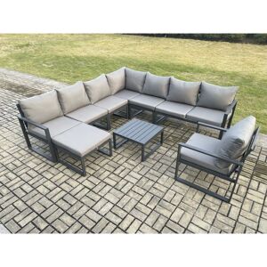Fimous Outdoor Garden Furniture Patio Lounge Corner Sofa Aluminium Set with Square Coffee Table Big Footstool Chair Dark Grey