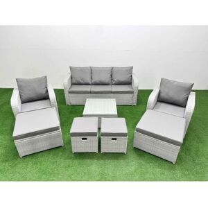 Outdoor Garden Furniture Set pe Rattan Lounge Sofa Set with Coffee Table 3 Seater Sofa 4 Footstools Light Grey - Fimous