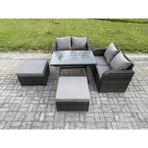 Outdoor Garden Furniture Sets 5 Pieces Wicker Rattan Furniture Sofa Sets with Rectangular Dining Table Love Sofa 2 Big Footstool - Fimous