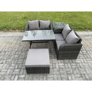 Outdoor Garden Furniture Sets 5 Pieces Wicker Rattan Furniture Sofa Sets with Rectangular Dining Table Love Sofa Big Footstool Side Table - Fimous