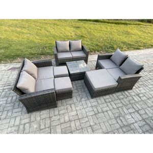 Outdoor Lounge Sofa Set Wicker pe Rattan Garden Furniture Set with Square Coffee Table Double Seat Sofa 3 Footstools Dark Grey Mixed - Fimous