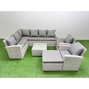Outdoor Rattan Garden Furniture Set 9 Seater Corner Sofa Sets with Square Coffee Table Chair Big Footstool Light Grey Mixed - Fimous