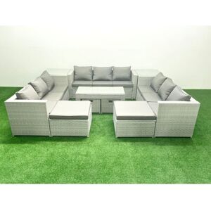 Outdoor Rattan Garden Furniture Set with Grey Cushions Luxury 13 Seater with Coffee Table and 2 Side Tables For Conservatory,Patio - Fimous