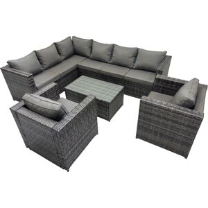 Fimous Outdoor Rattan Rectangular Coffee Table Corner Sofa Sets Garden Furniture Set with 2 Chairs Dark Grey Mixed
