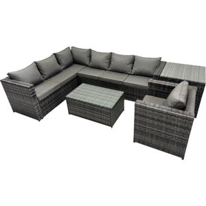 Fimous Outdoor Rattan Rectangular Coffee Table Corner Sofa Sets Garden Furniture Set with Side Table Dark Grey Mixed