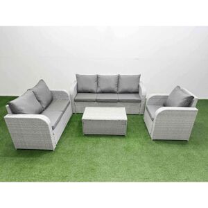 FIMOUS Patio pe Wicker 6 Seater Outdoor Rattan Furniture Sofa Sets with Rectangular Coffee Table Reclining Chair Loveseat Sofa 3 Seater Sofa Light Grey