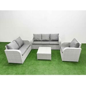 Patio pe Wicker 6 Seater Outdoor Rattan Furniture Sofa Sets with Square Coffee Table Reclining Chair Loveseat Sofa 3 Seater Sofa Light Grey - Fimous