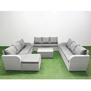 Pe Rattan Lounge Sofa Set 10 Seater Outdoor Garden Furniture Set with Rectangular Coffee Table 3 Seater Sofa Big Footstool Light Grey - Fimous