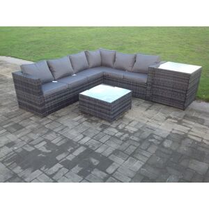 Fimous - Rattan Corner Sofa Set Garden Furniture With Coffee Tall Table And Side Table