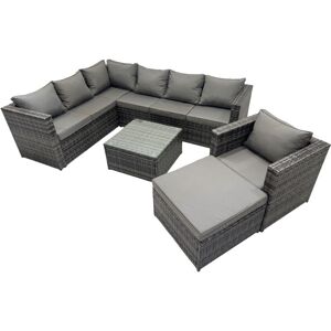 Fimous Rattan Garden Furniture Patio Furniture Sets with Corner Sofa Chair Square Coffee Table Big Footstool Dark Grey Mixed