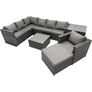 Fimous Rattan Garden Furniture Patio Furniture Sets with Corner Sofa Chair Square Coffee Table Big Footstool Side Table Dark Grey Mixed
