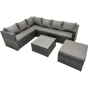 Fimous Rattan Garden Furniture Patio Furniture Sets with Corner Sofa Square Coffee Table Big Footstool Dark Grey Mixed