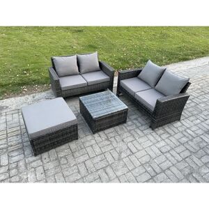 Rattan Garden Furniture Set 4 piece Patio Rattan Furniture Sofa Weaving Wicker includes 2 Double Seat Sofa, Coffee Table and Big Footstool - Fimous