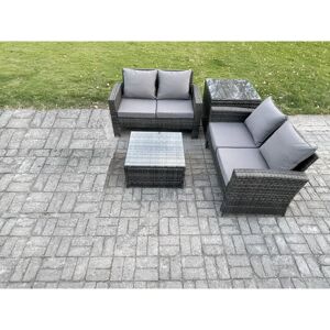 Rattan Garden Furniture Set 4 piece Patio Rattan Furniture Sofa Weaving Wicker includes 2 Double Seat Sofa, Coffee Table and Side Table - Fimous