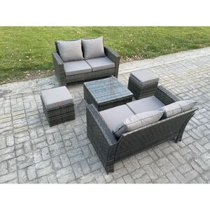 FIMOUS Rattan Garden Furniture Set 5 piece Patio Rattan Furniture Sofa Weaving Wicker includes 2 Double Seat Sofa, Coffee Table and 2 Small Footstools