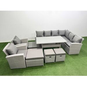 Rattan Garden Furniture Set Outdoor 12 Seater Patio Dining Corner Sofa Sets with Dining Table Chair 4 Footstools Light Grey Mixed - Fimous