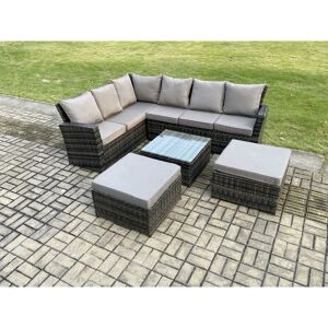 Rattan Garden Furniture Set Outdoor Lounge Corner Sofa Set With Square Coffee Table 2 Big Footstool 8 Seater Dark Grey Mixed - Fimous