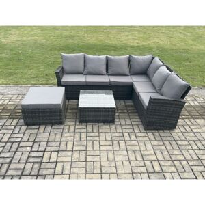 Rattan Garden Furniture Set Outdoor Lounge Corner Sofa Set With Square Coffee Table Big Footstool 7 Seater Dark Grey Mixed - Fimous