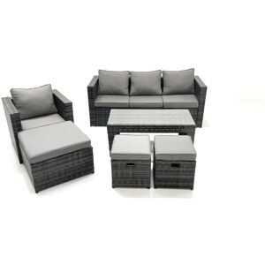 Fimous Rattan Garden Furniture Set Outdoor Lounger Sofa with Coffee Table Armchair 3 Footstools Dark Grey Mixed